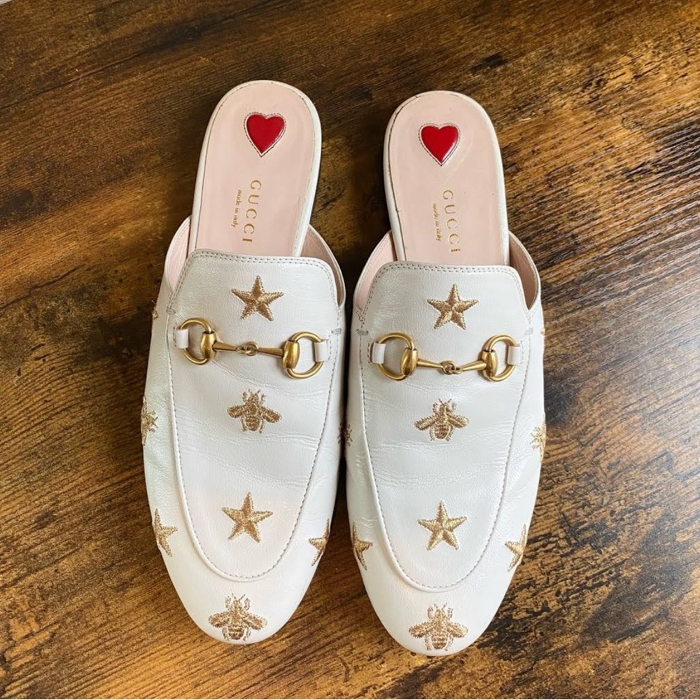 Gucci Leather Mules- 1955 Horsebit Princetown embroidered mules